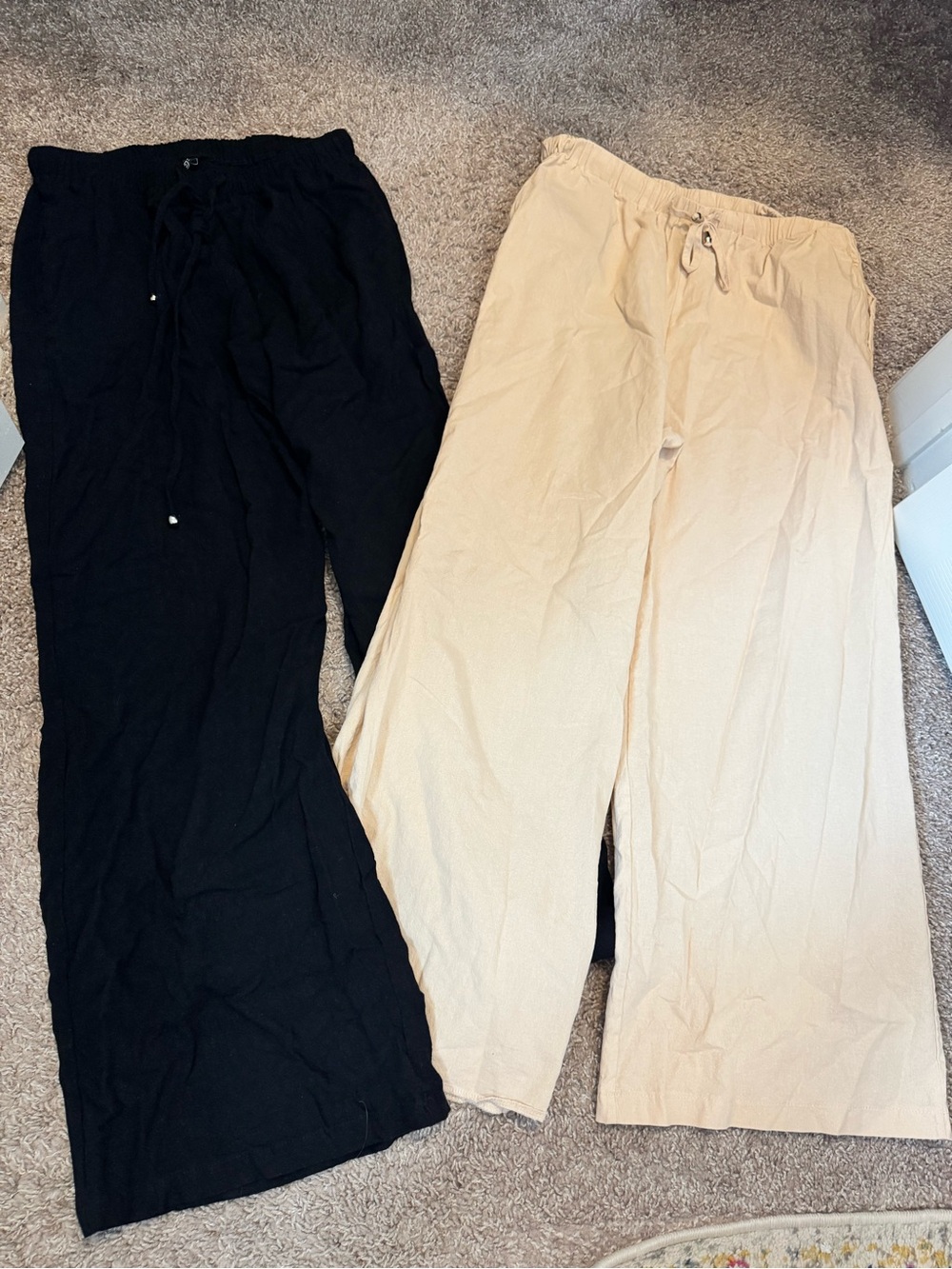 Wide Leg cotton Drawstring dress Pants - Black & Cream